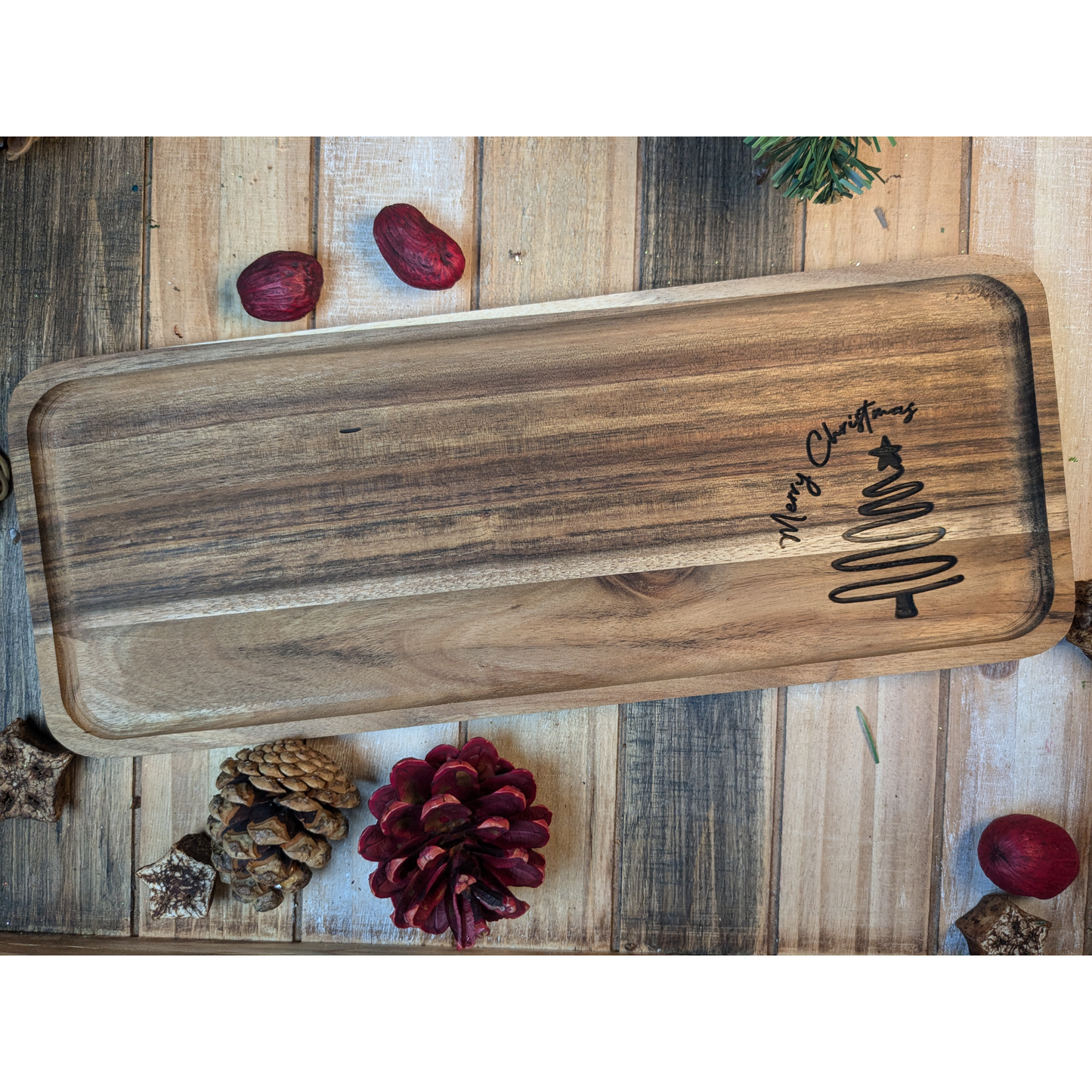 Engraved Merry Christmas Acacia Wood Serving Tray | Charcuterie Boards