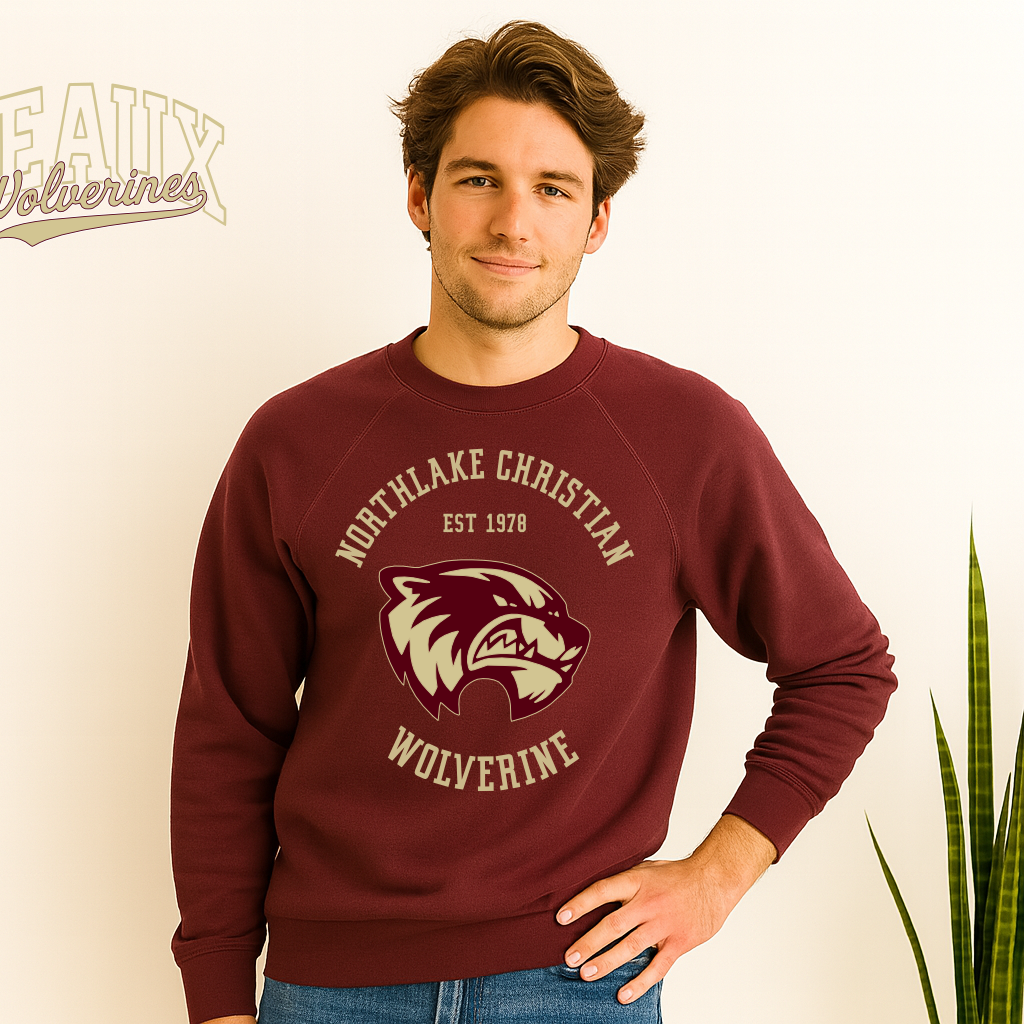 Northlake Christian EST 1978 Wolverine raglan sweatshirt

