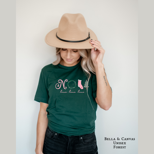 NOLA Pink Goes Good with Green | Christmas Tee | Holiday Shirt | Adult T-shirt | New Orleans Christmas Shirt