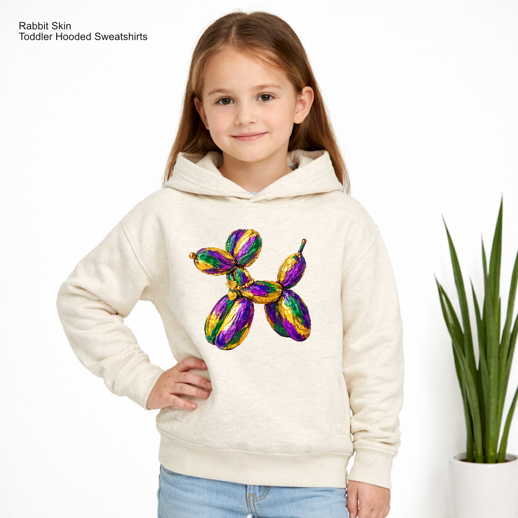 Beaded dog Mardi Gras toddler hoodie in purple green and gold
