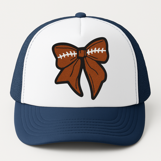 Coquette Football Bow - Adjustable Mesh  Navy Trucker Hat