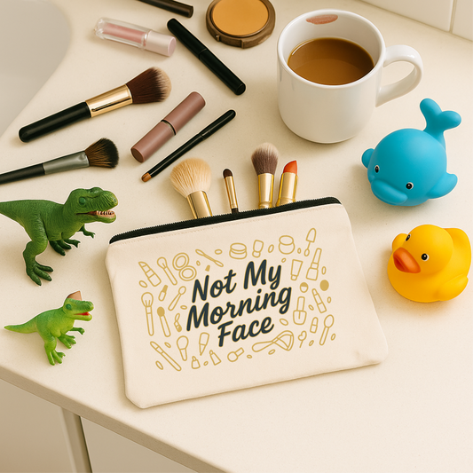 Not My Morning Face Canvas Makeup Bag – Funny Zipper Pouch - Toiletry Bag