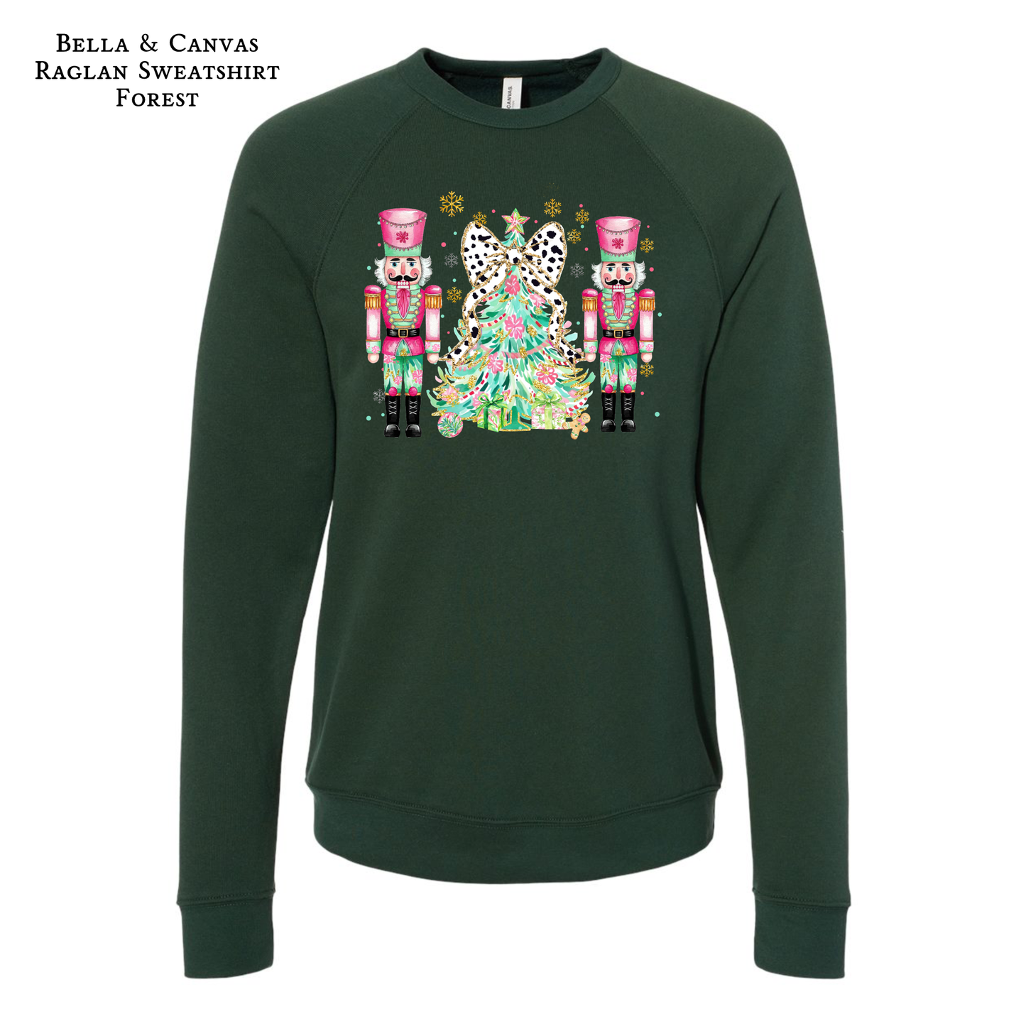 Nutcrackers & Christmas Tree | Bow | Raglan Bella & Canvas Sweatshirt