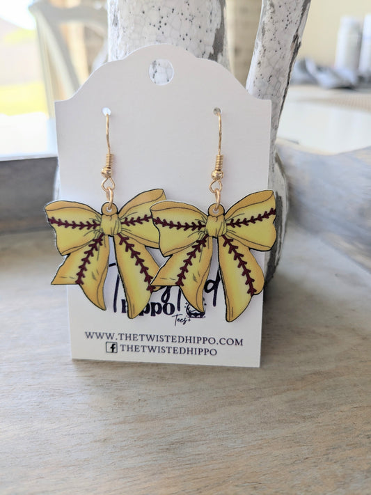Softball Coquette Bow Earrings