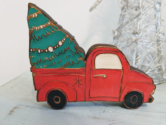 Handpainted Christmas Tree Trucks | Shelf Sitter | Christmas Decor