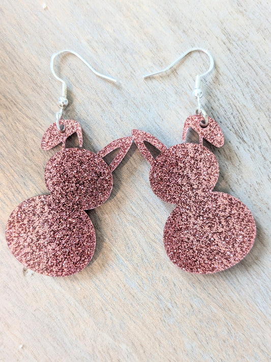 Pink Glitter Bunny Acrylic Dangle Earrings | Easter