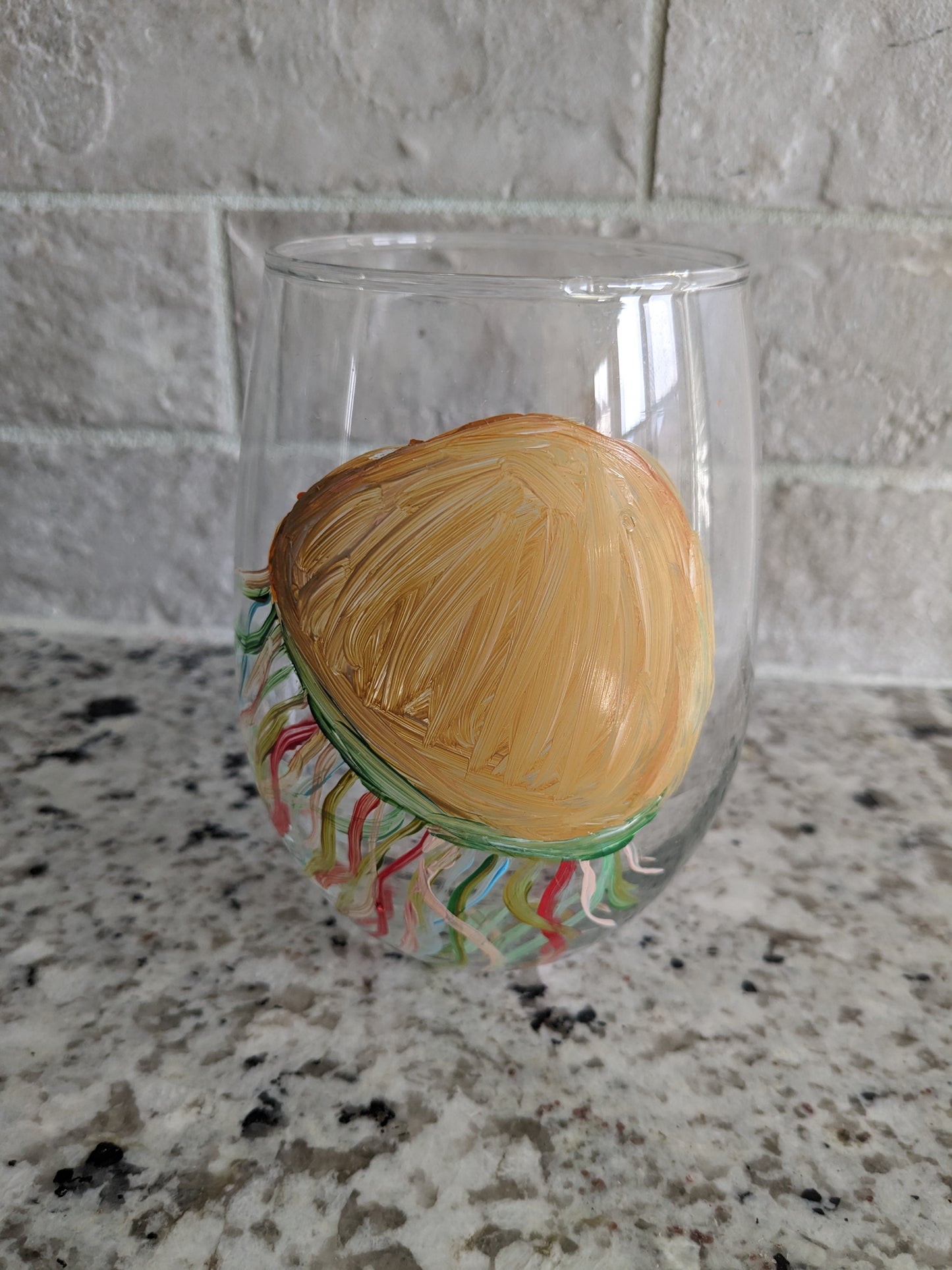 Jelly Fish Hand Painted Stemless Wine Glasses - 16 oz