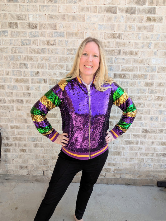 Mardi Gras Sequin Bomber Jacket