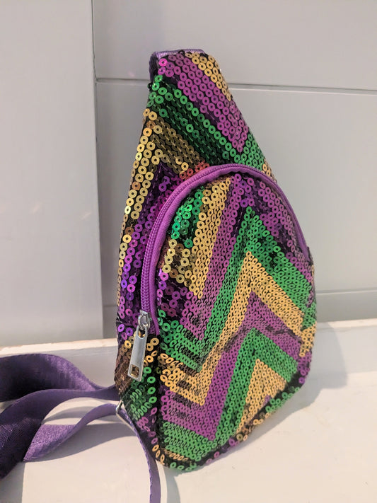 Mardi Gras Sling Purse | Sling Bag | Sequin Sling Purse | Body Cross Over | Sequin Mardi Gras | Chevron