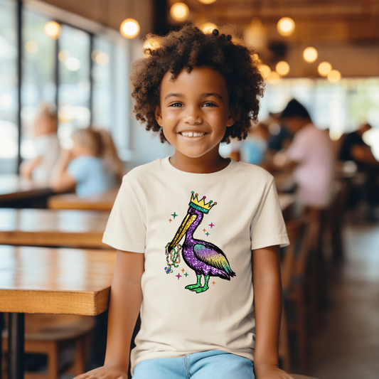 Festive Mardi Gras carnival pelican kids tee