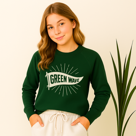 Hunter Green Raglan Pennant Flag Green Wave Sweatshirt