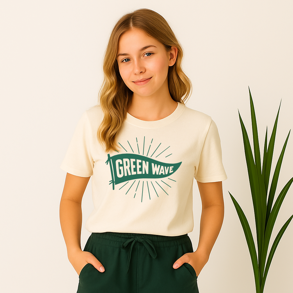 Retro Green Wave school spirit tee