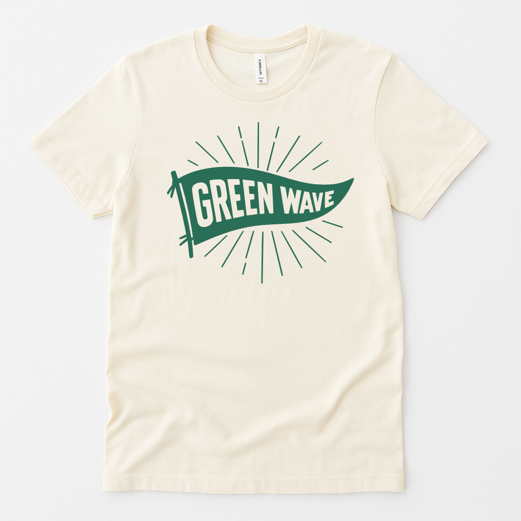Green Wave pennant flag design t-shirt