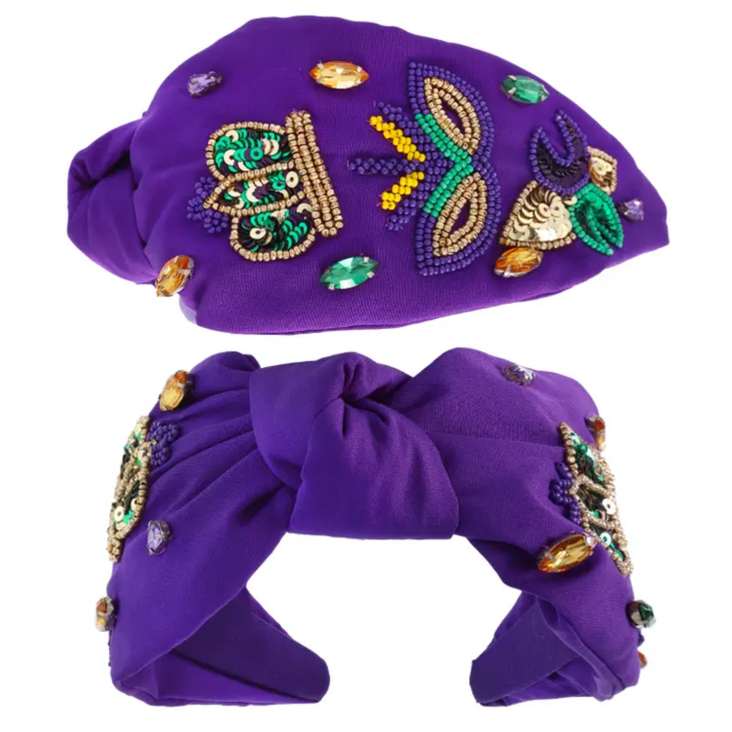 LOW STOCK - 1 LEFT - Beaded Mardi Gras Purple Headband