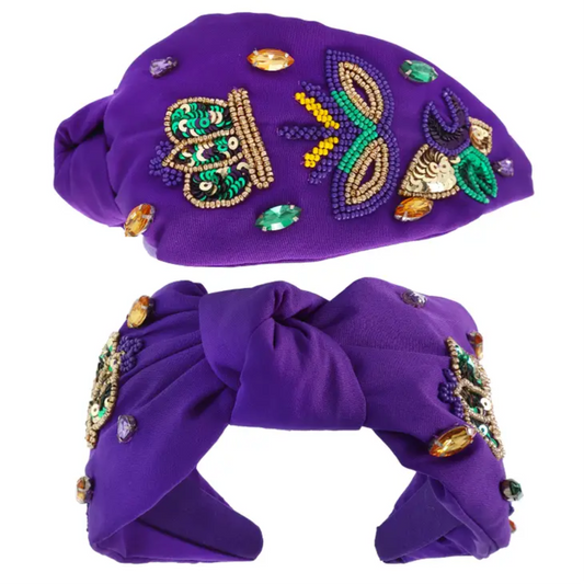 LOW STOCK - 1 LEFT - Beaded Mardi Gras Purple Headband