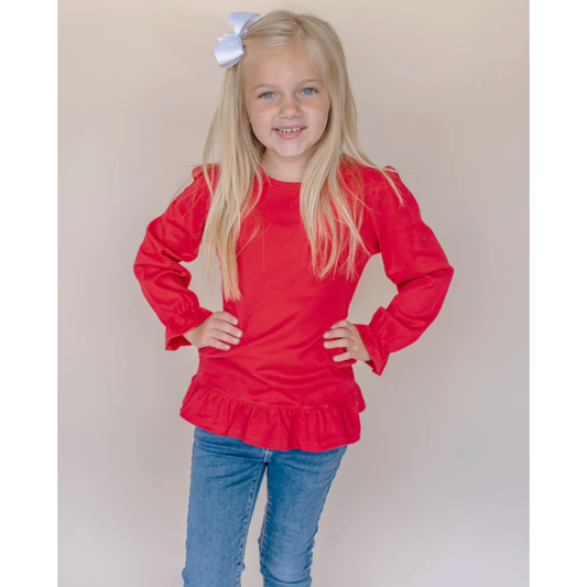Ruffle Long Sleeve Red Boutique Top | Babies & Kids