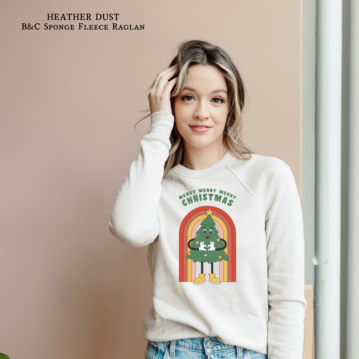 Retro Rainbow Christmas | Kawaii | Raglan Sweatshirt