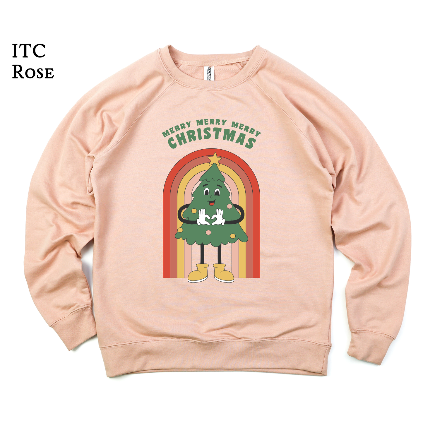 Retro Rainbow Christmas | Kawaii | Raglan Sweatshirt