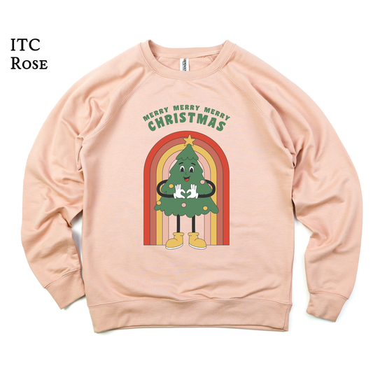Retro Rainbow Christmas | Kawaii | Raglan Sweatshirt