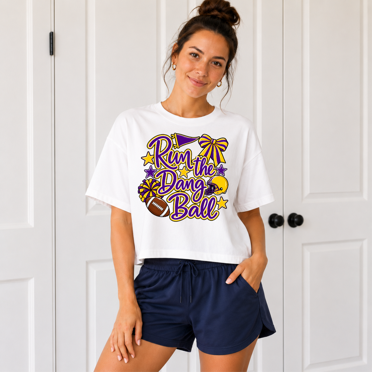 Run the Dang Ball Football Purple & Gold Women's Boxy Tee