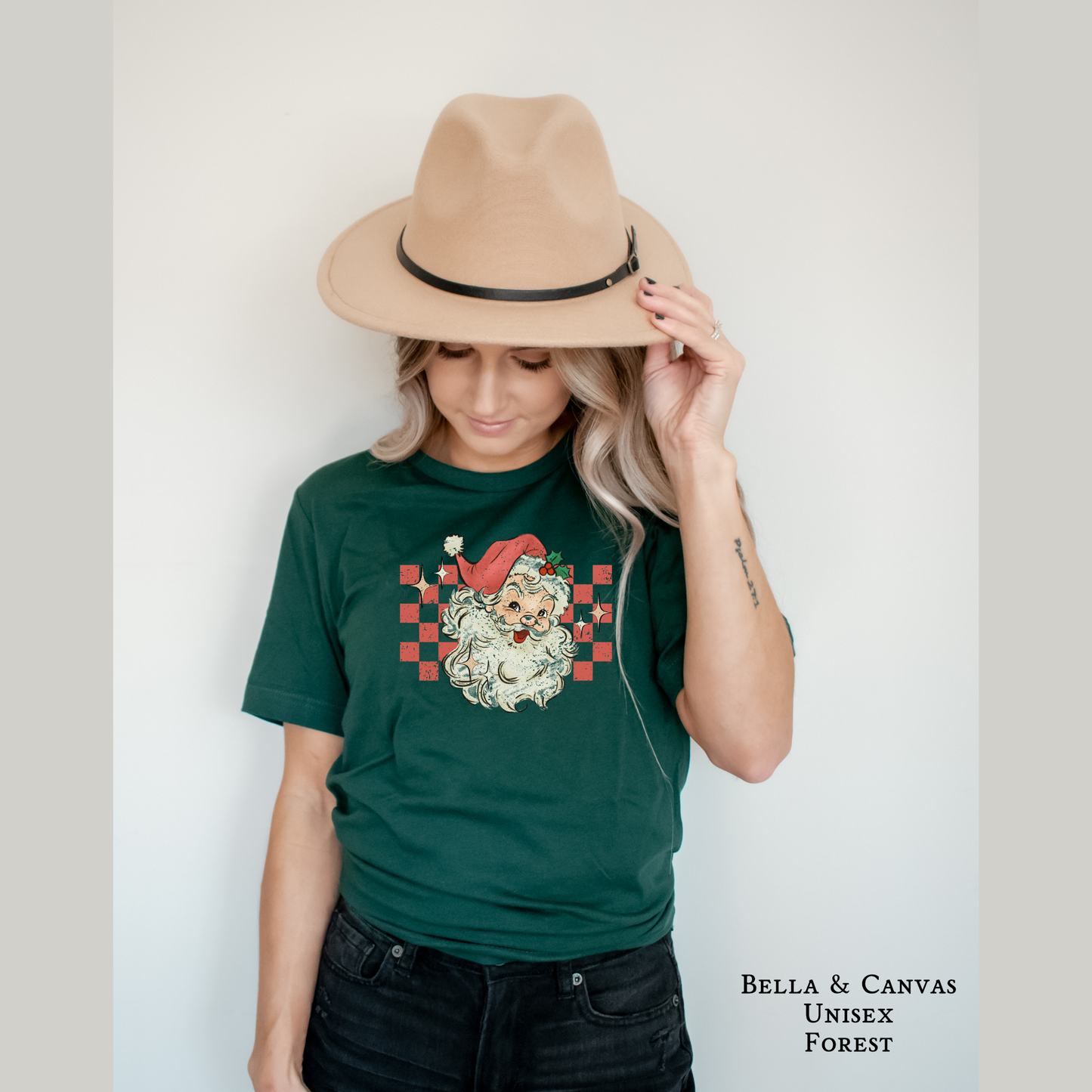 The Twisted Hippo Retro Santa Checkerboard Christmas T-shirt Bella+Canvas Comfort Colors