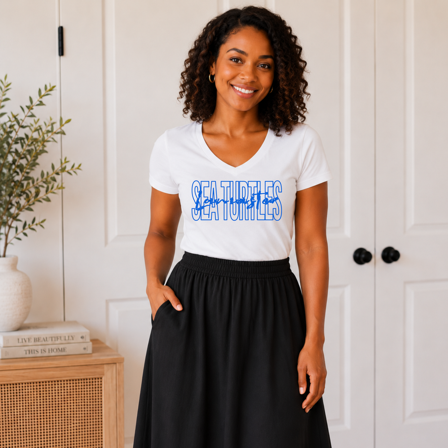 Lancaster Sea Turtles Script Font V Neck Tee