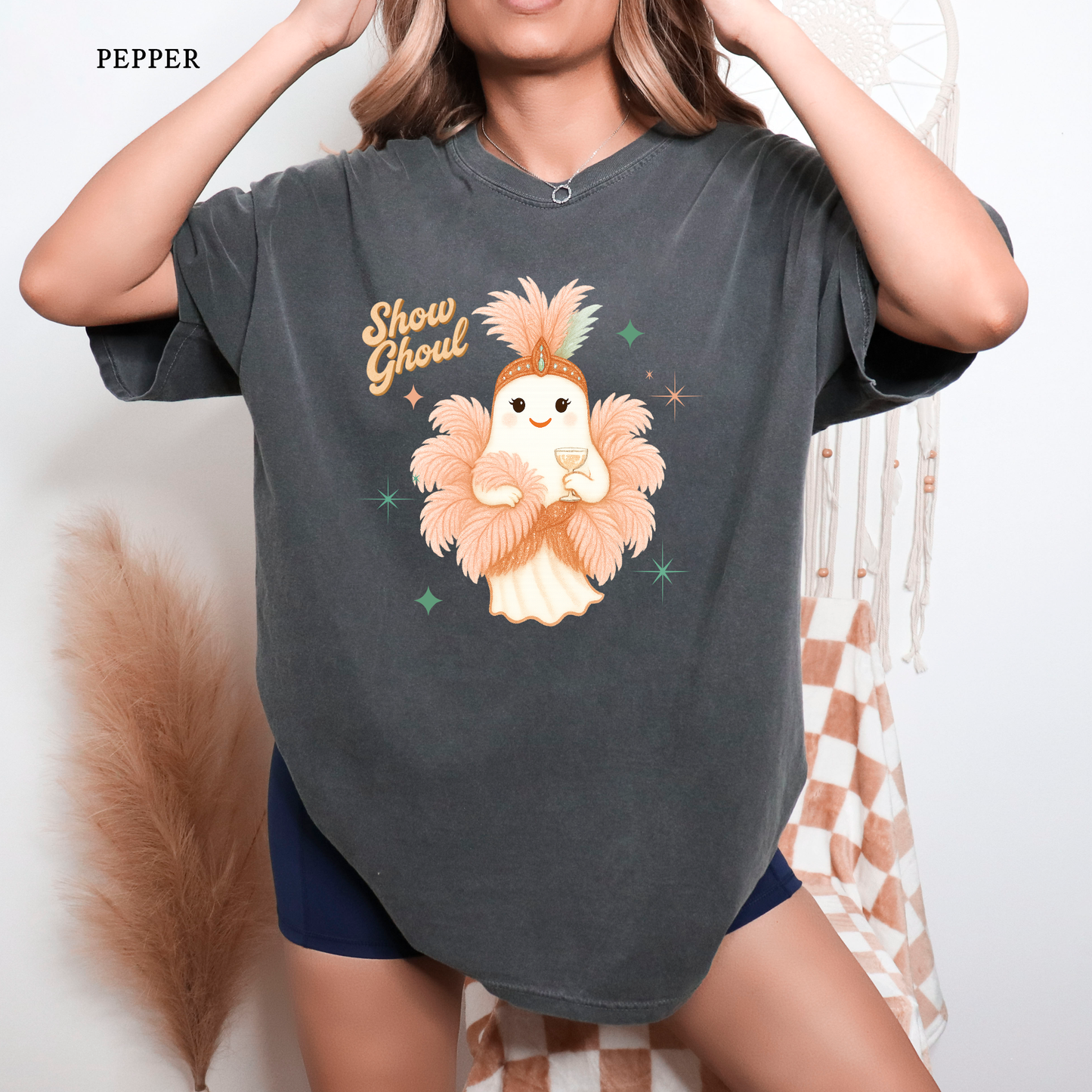 glitter Show Ghoul Halloween T-shirt on Comfort Colors Pepper