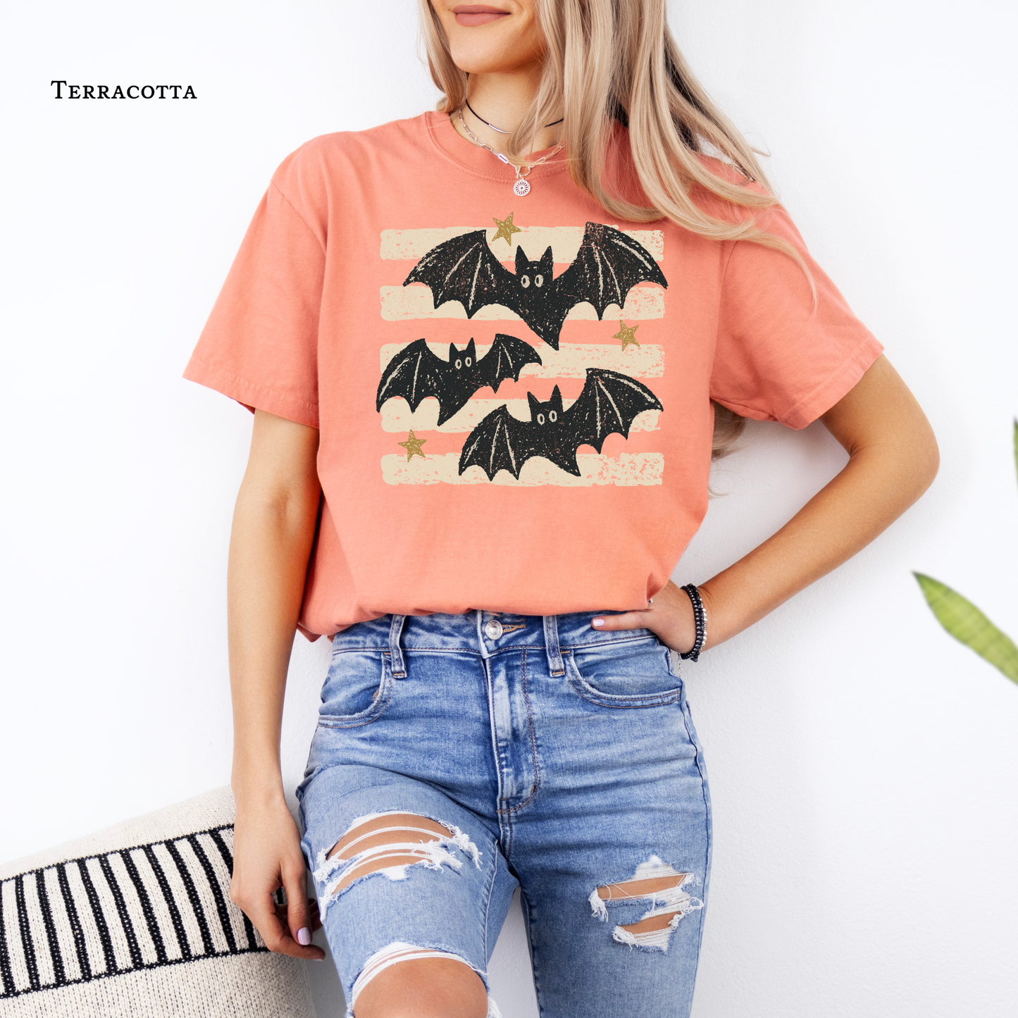 Retro Striped Bats Halloween Shirt