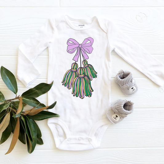 Marching Boot Tassels | Coquette Bow | Mardi Gras | Infant Bodysuit