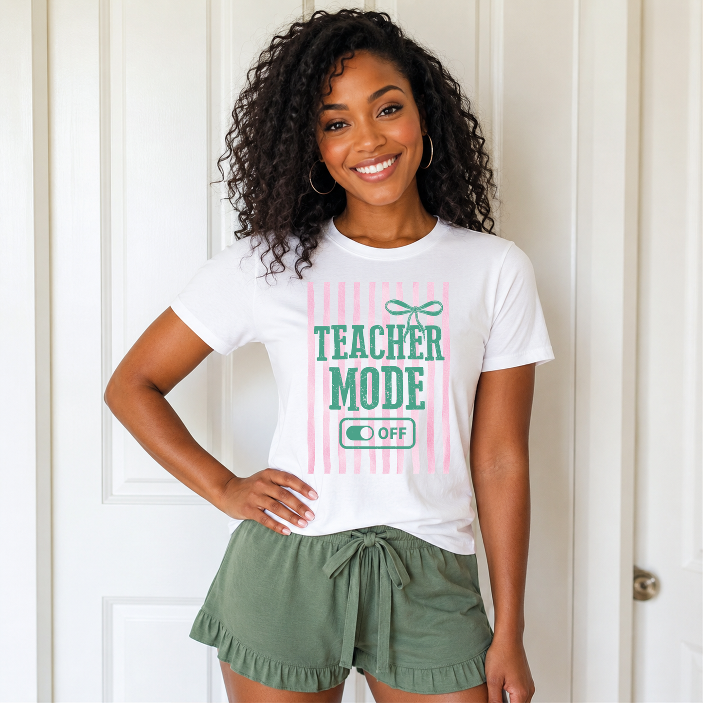 Vintage Pink stripes Teacher Mode Off tshirt