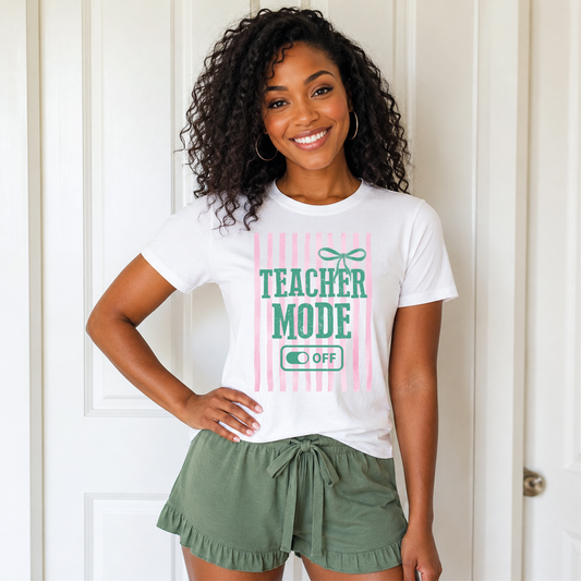 Vintage Pink stripes Teacher Mode Off tshirt