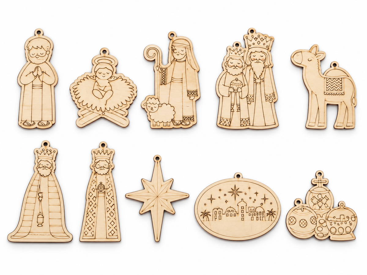 Paint-your-own wooden Nativity ornaments