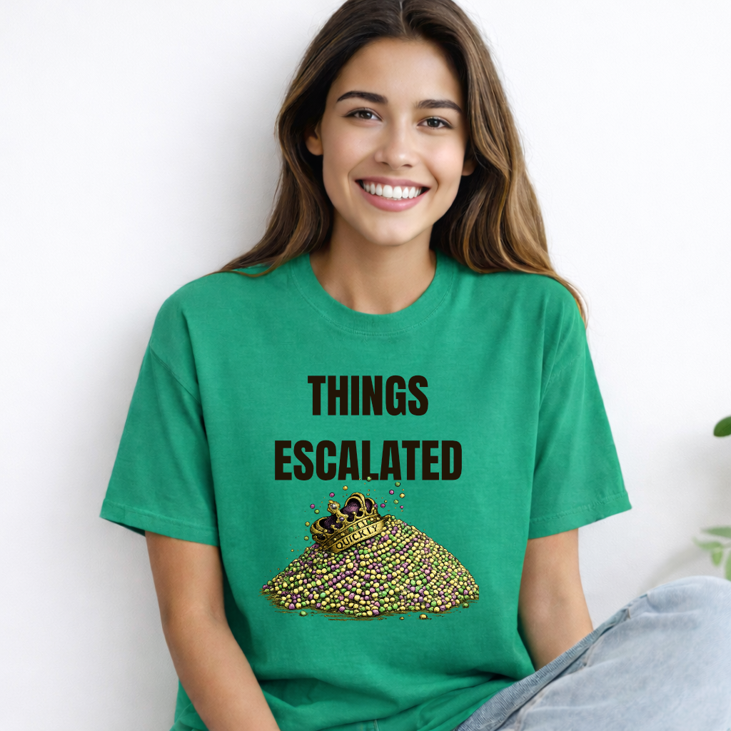 Funny Mardi Gras T-shirt with bead pile and crown illustration