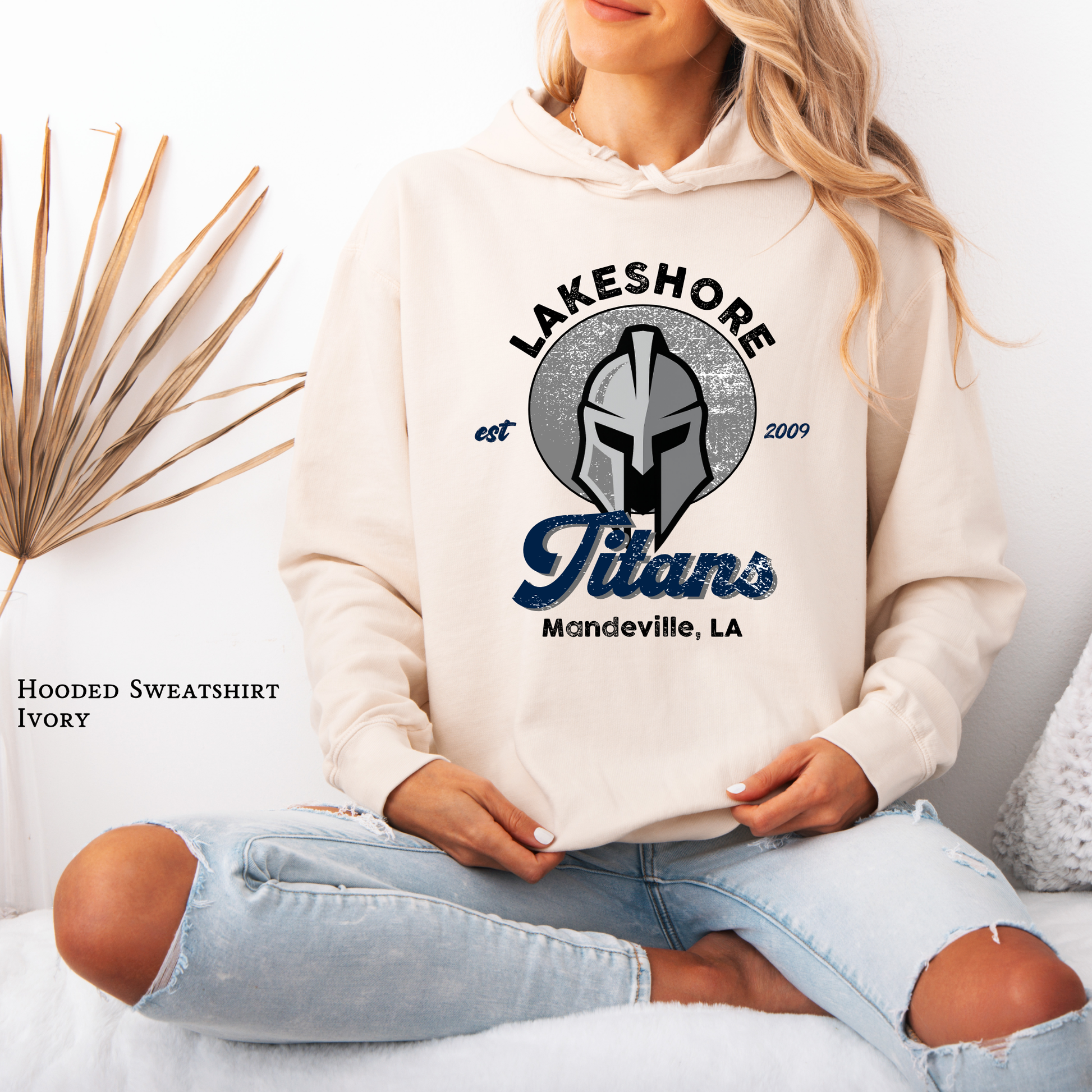 Gladiator helmet design on unisex hooded sweatshirt