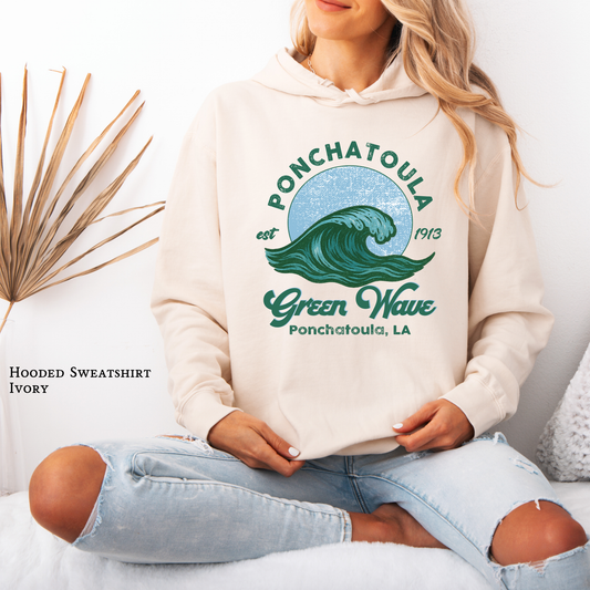 Ponchatoula Green Waves Vintage Est. 1913 Hoodie – Retro School Spirit Hoodie
