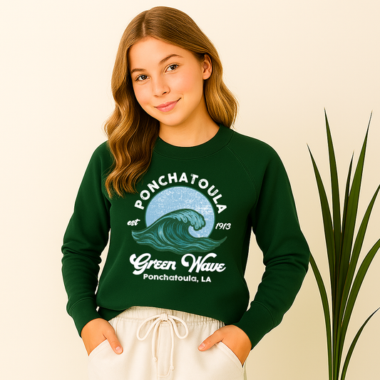 Raglan Hunter Green Ponchatoula Green Wave Vintage Est 1913 Sweatshirt