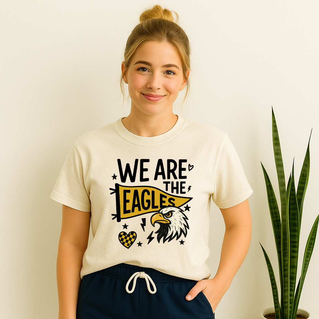 Girl wearing We Are the Eagles Madisonville Jr. High spirit T-shirt

