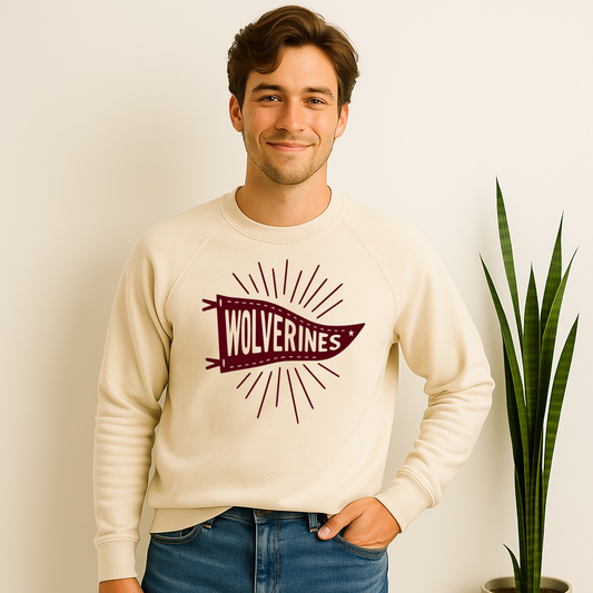 Northlake Christian raglan sweatshirt with Wolverines pennant design
