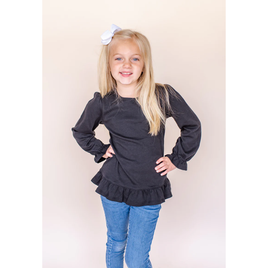 Ruffle Long Sleeve Black Boutique Top | Babies & Kids