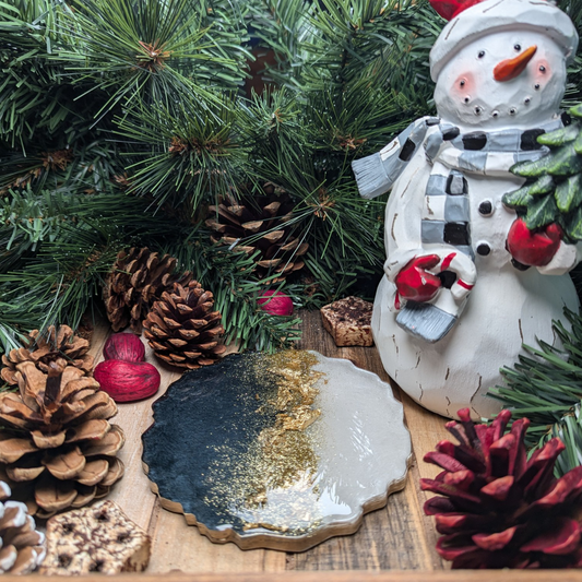 Black, White & Gold Resin Coaster | Handmade | Christmas Gift | Saints Fan | New Orleans