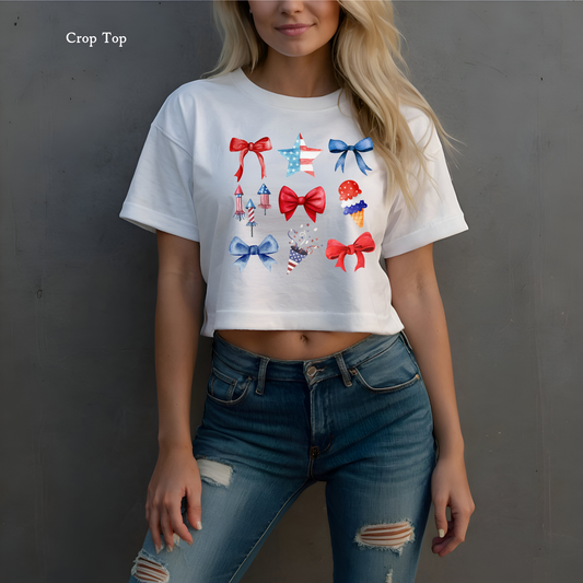 Coquette Bow Patriotic | 4th of July | USA | Crop Top