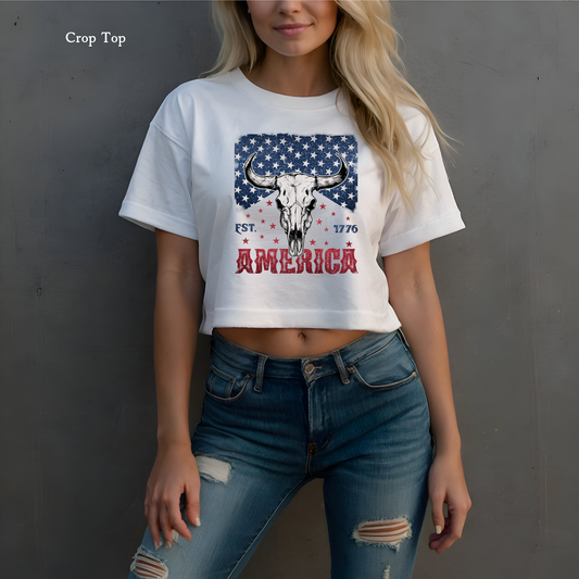 America Est. 1776 | Western | 4th of July | Patriotic | Crop Top