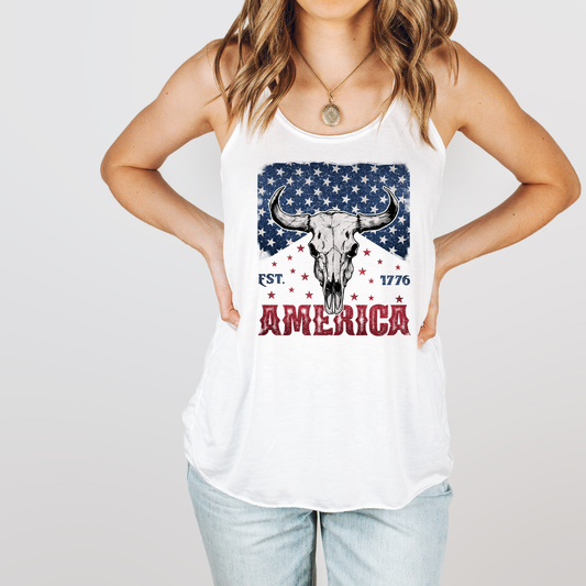 America Est. 1776 | Western | 4th of July | Patriotic | Racerback Tank