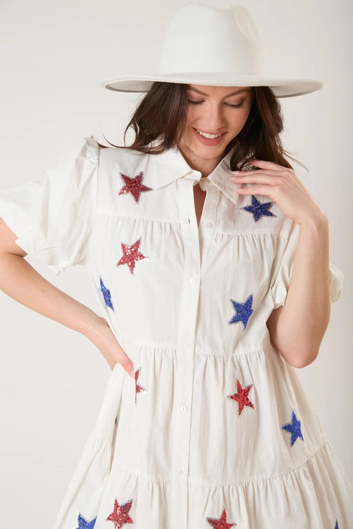 Starry Sequin Patch Mini Dress | 4th of July | PreOrder