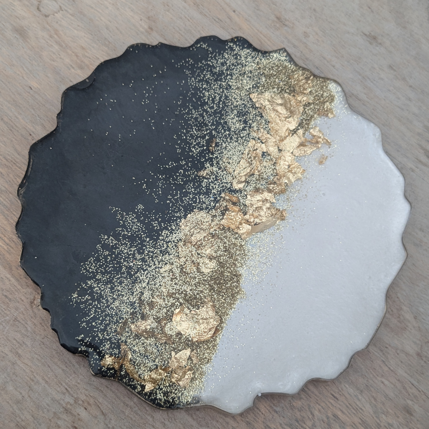 Black, White & Gold Resin Coaster | Handmade | Christmas Gift | Saints Fan | New Orleans