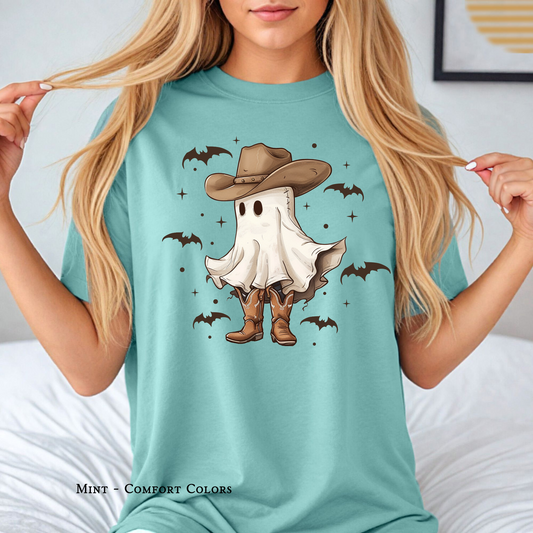 Western ghost Halloween tee with bats