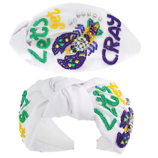 LOW STOCK - 1 LEFT Beaded Crawfish Cray Cray Mardi Gras Headband