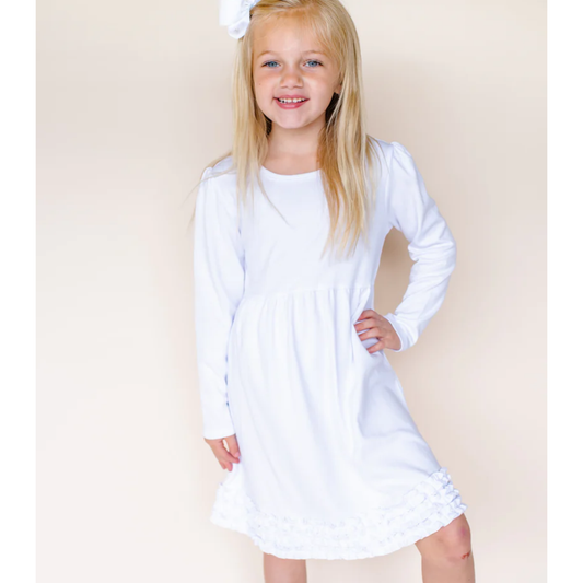 Girl's Long Sleeve Ruffle Empire Waist Dress