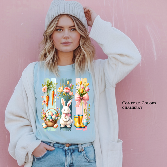 Vintage Water colored Easter Trio Comfort Colors Tee