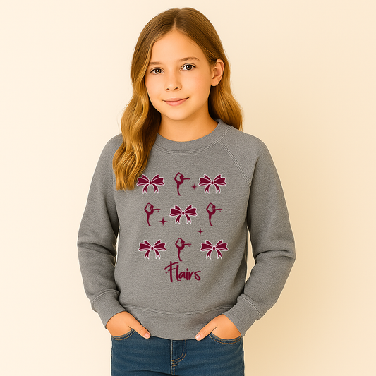 Youth Northshore Flairs Gymnastics Coquette Bow Sweatshirt